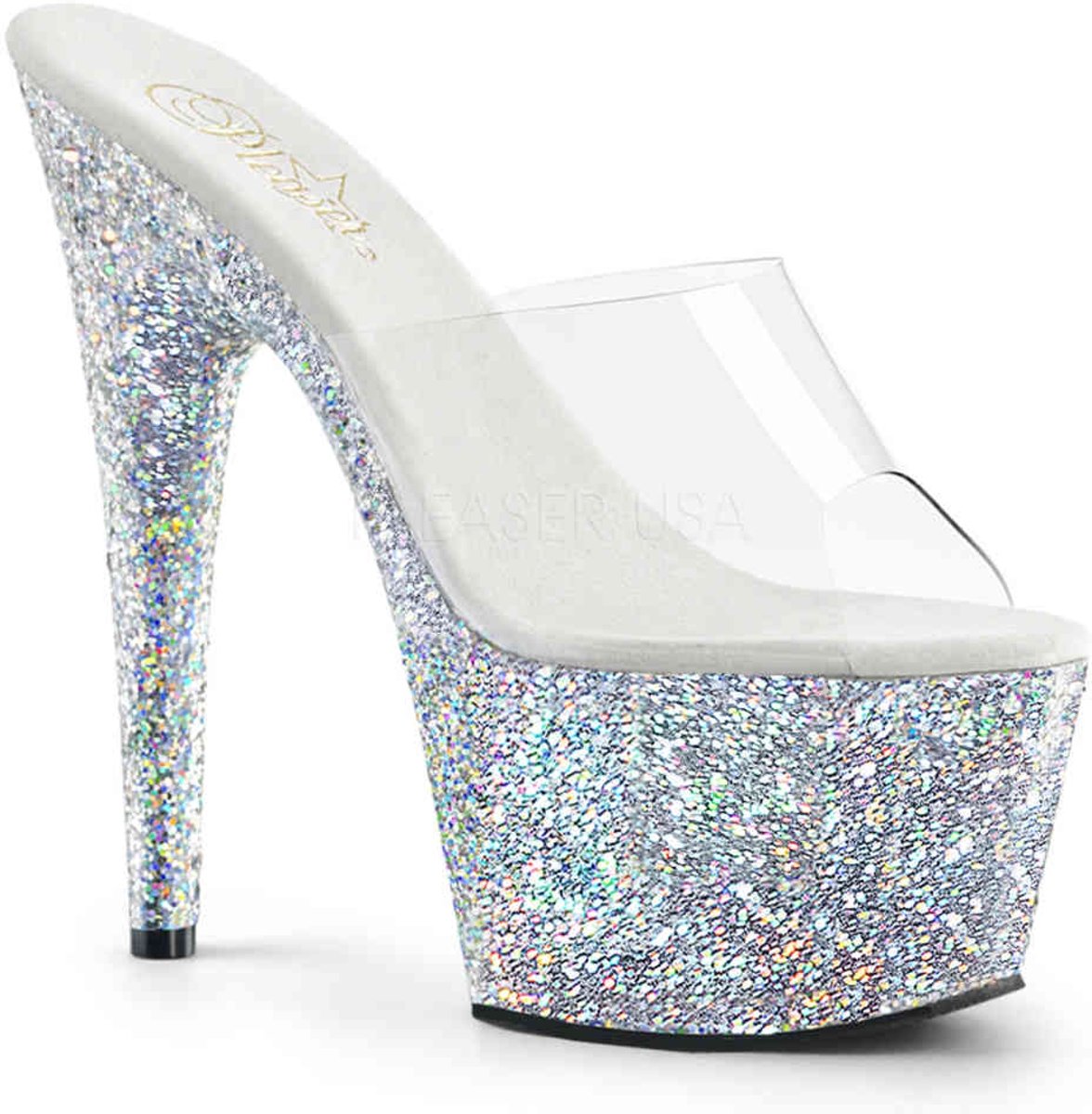 EU 35 = US 5 | ADORE-701LG | 7 Heel, 2 3/4 PF Slide w/Holo Glitter Bottom